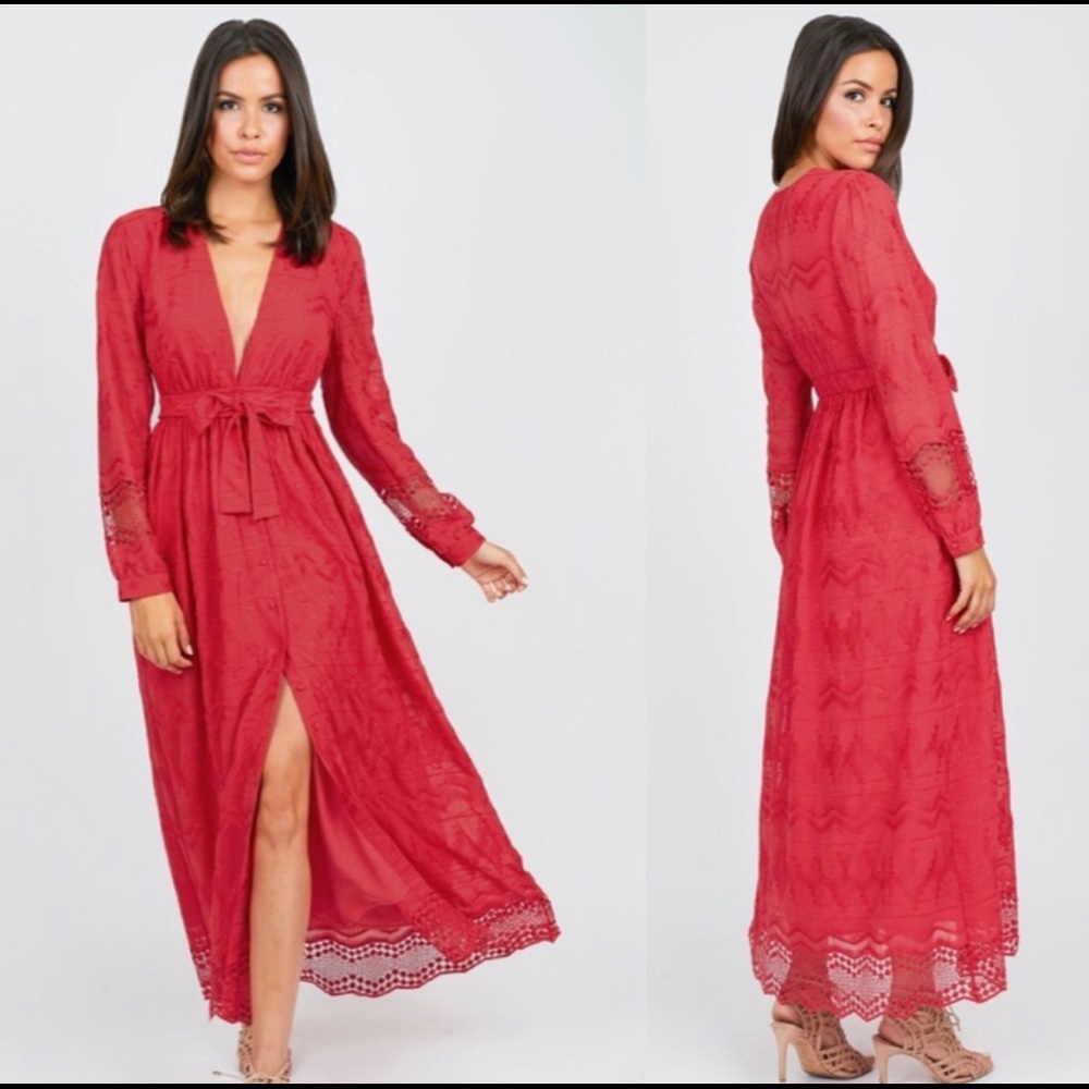 Embroidered Red Boho Duster Dress